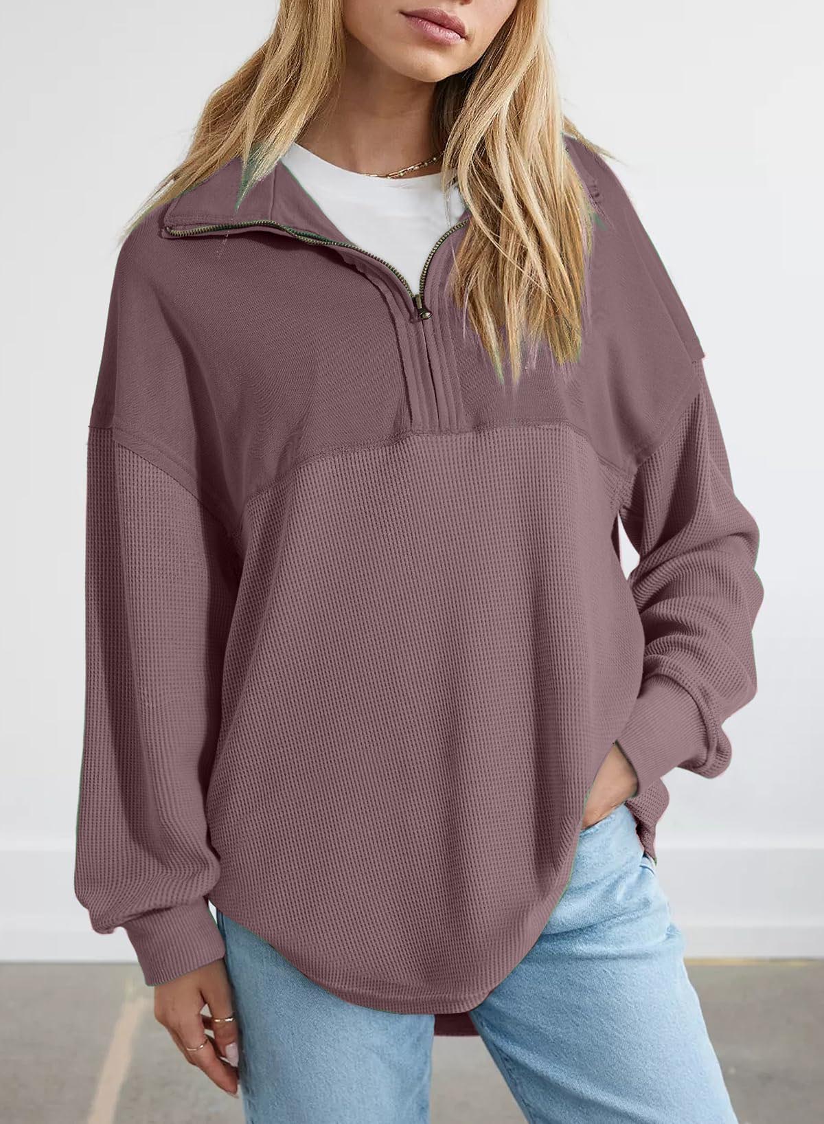 Women's Half Zip Waffle Knit Pullover Top
