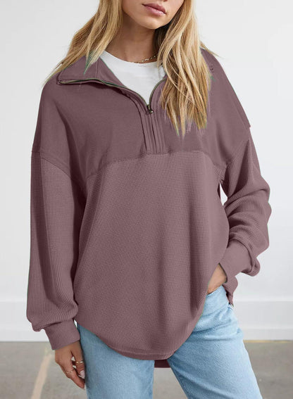 Women's Half Zip Waffle Knit Pullover Top