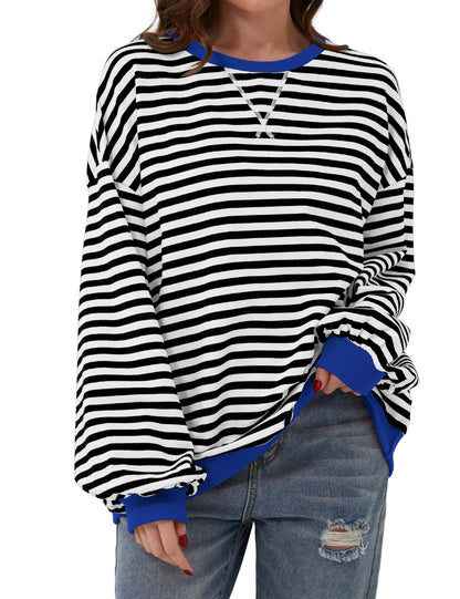 Women's Oversized Striped Color Block Sweatshirt