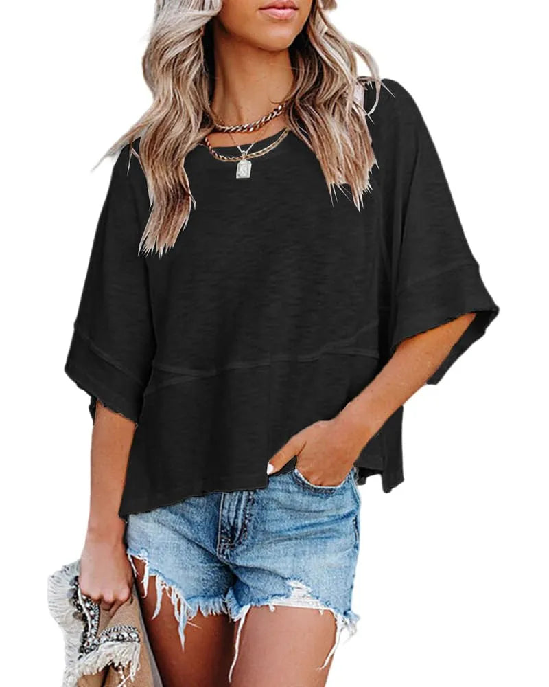 🔥Women's Summer Casual Crewneck Batwing Half Sleeve Tee