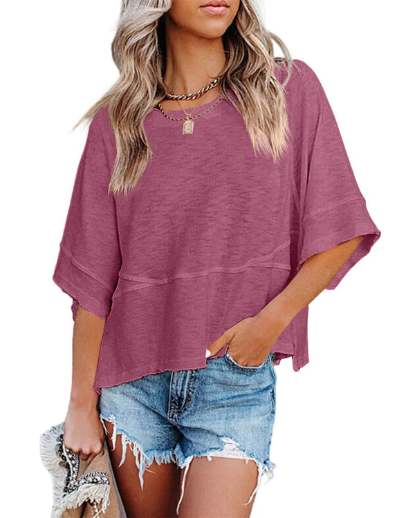 🔥Women's Summer Casual Crewneck Batwing Half Sleeve Tee