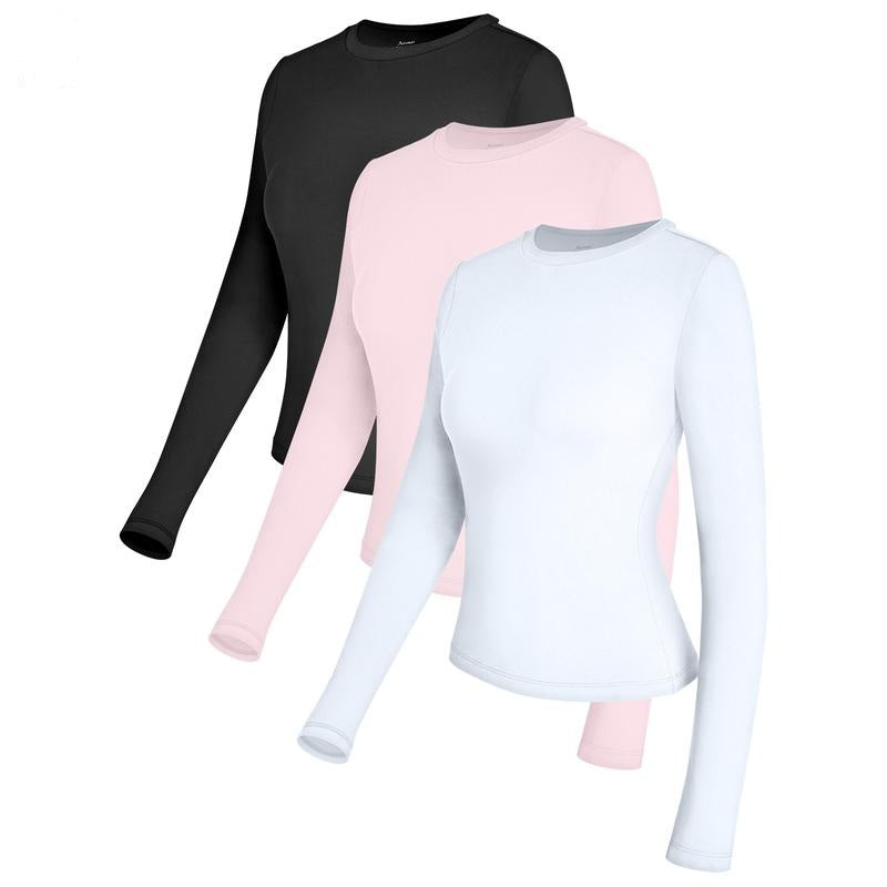 3 Pack Womens Long Sleeve Underscrub Basic Layers Top Comfortable Stretch Under Scrub