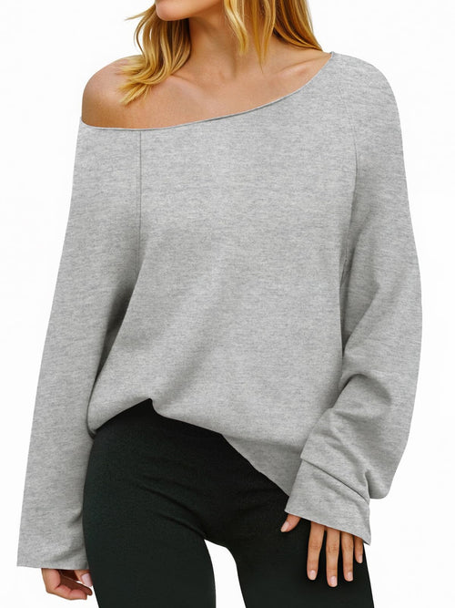 Womens Lightweight Oversized Off The Shoulder Sweatshirts Tunic Tops