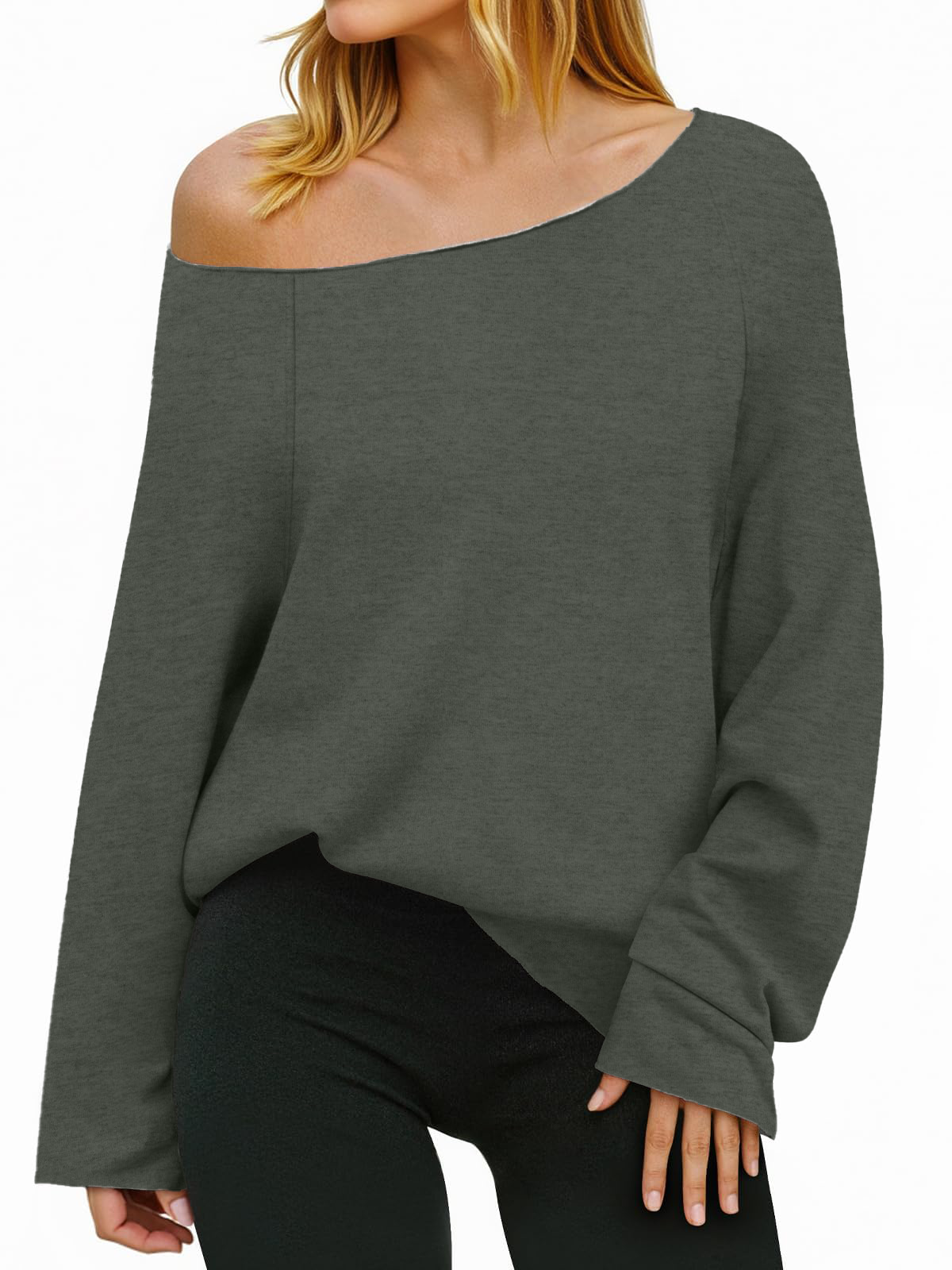 Womens Lightweight Oversized Off The Shoulder Sweatshirts Tunic Tops