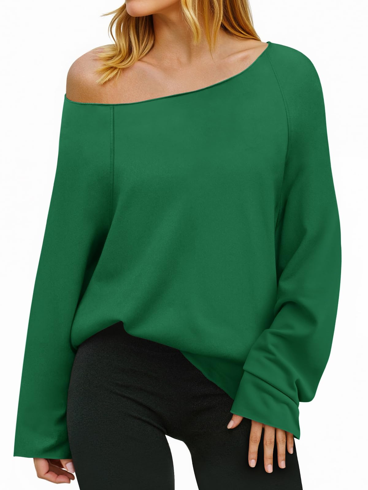 Womens Lightweight Oversized Off The Shoulder Sweatshirts Tunic Tops