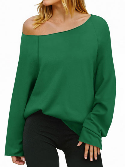 Womens Lightweight Oversized Off The Shoulder Sweatshirts Tunic Tops