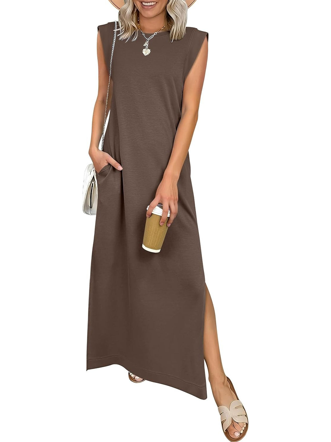 Women's Soft Anti-Wrinkle Fabric Dress with Slit Hem
