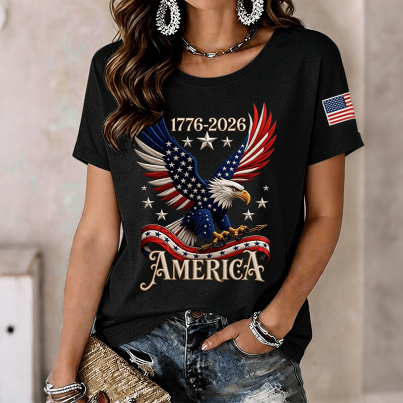 Women's "America 1776-2026" Patriotic Eagle American Flag Short Sleeve T-Shirt