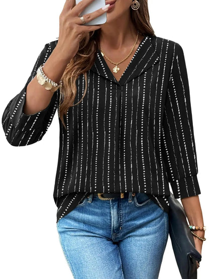 Women’s  Floral V-Neck Collared Blouse Casual Dressy Top