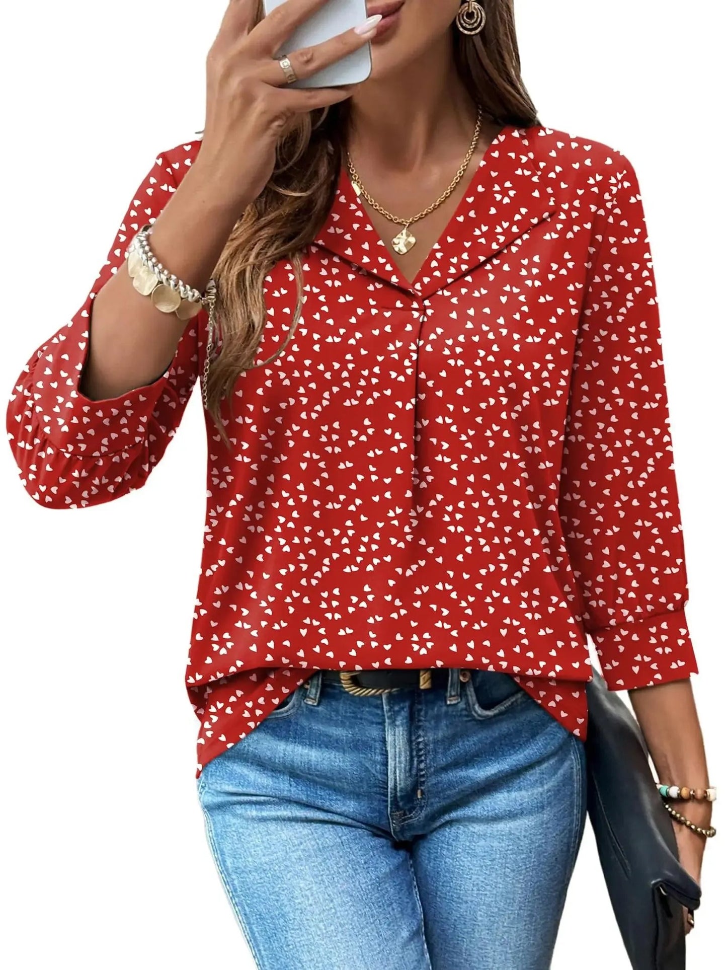 Women’s  Floral V-Neck Collared Blouse Casual Dressy Top