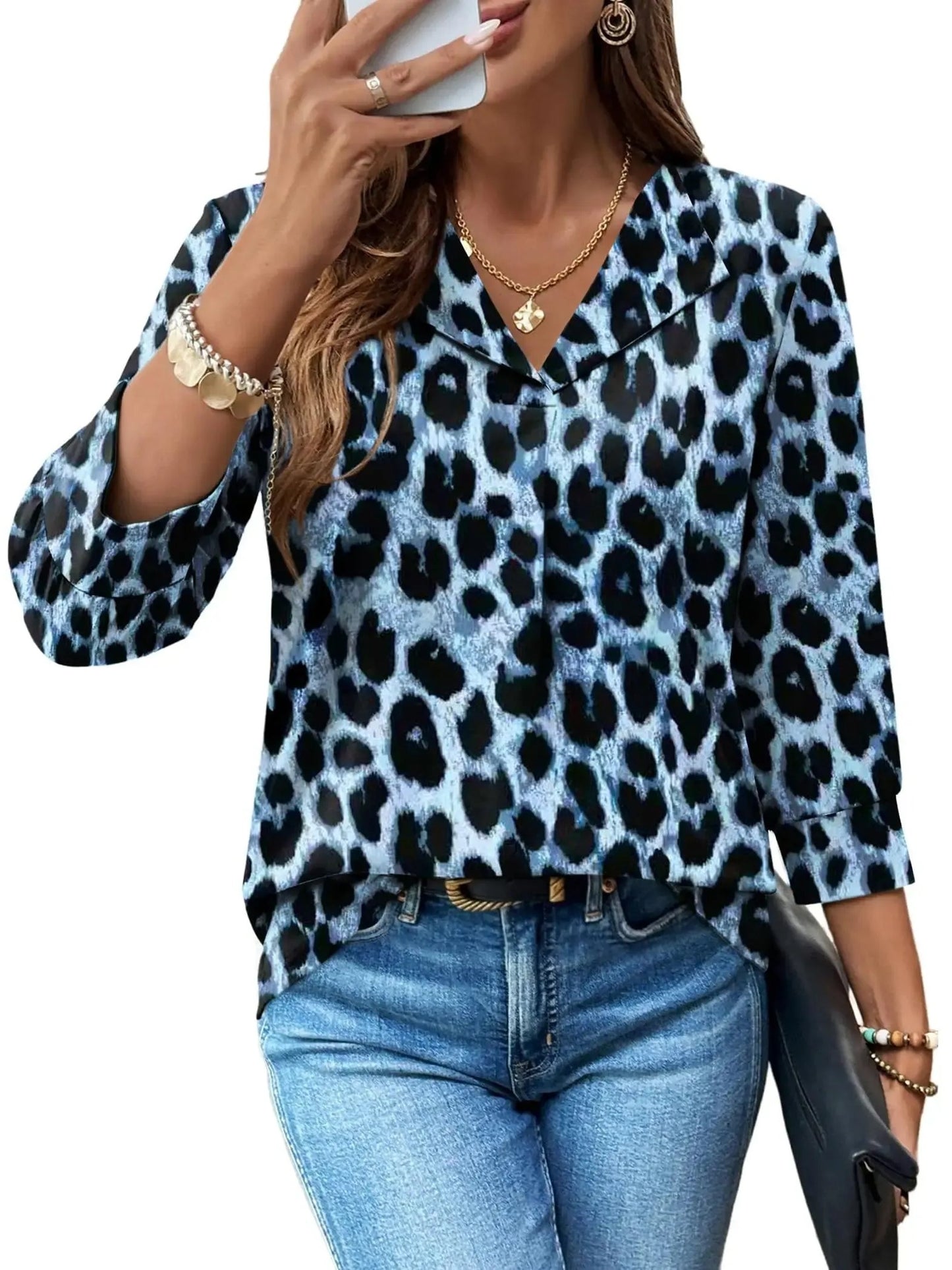 Women’s  Floral V-Neck Collared Blouse Casual Dressy Top