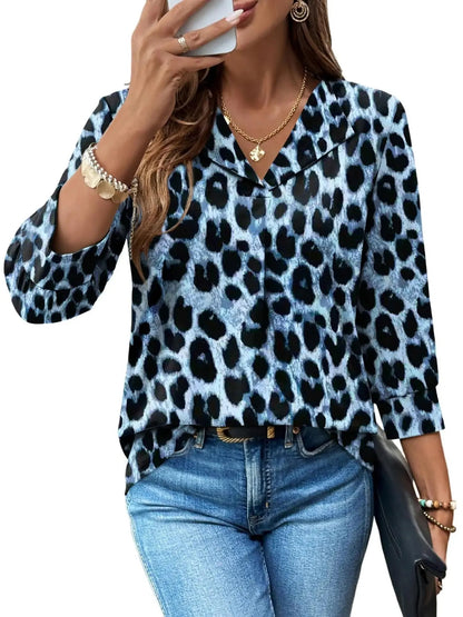 Women’s  Floral V-Neck Collared Blouse Casual Dressy Top