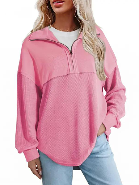 Women's Half Zip Waffle Knit Pullover Top