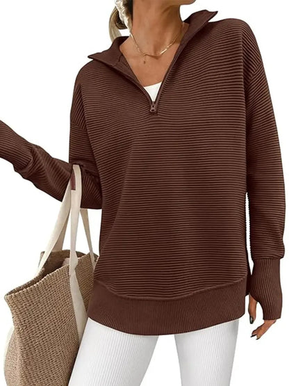 Womens Long Sleeve Quarter Zip Pullover Sweater