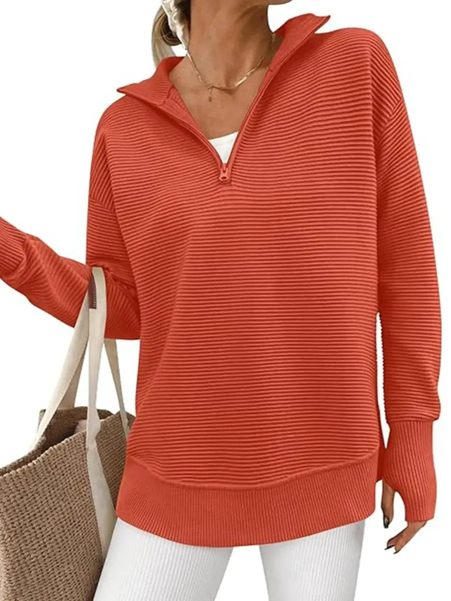 Womens Long Sleeve Quarter Zip Pullover Sweater