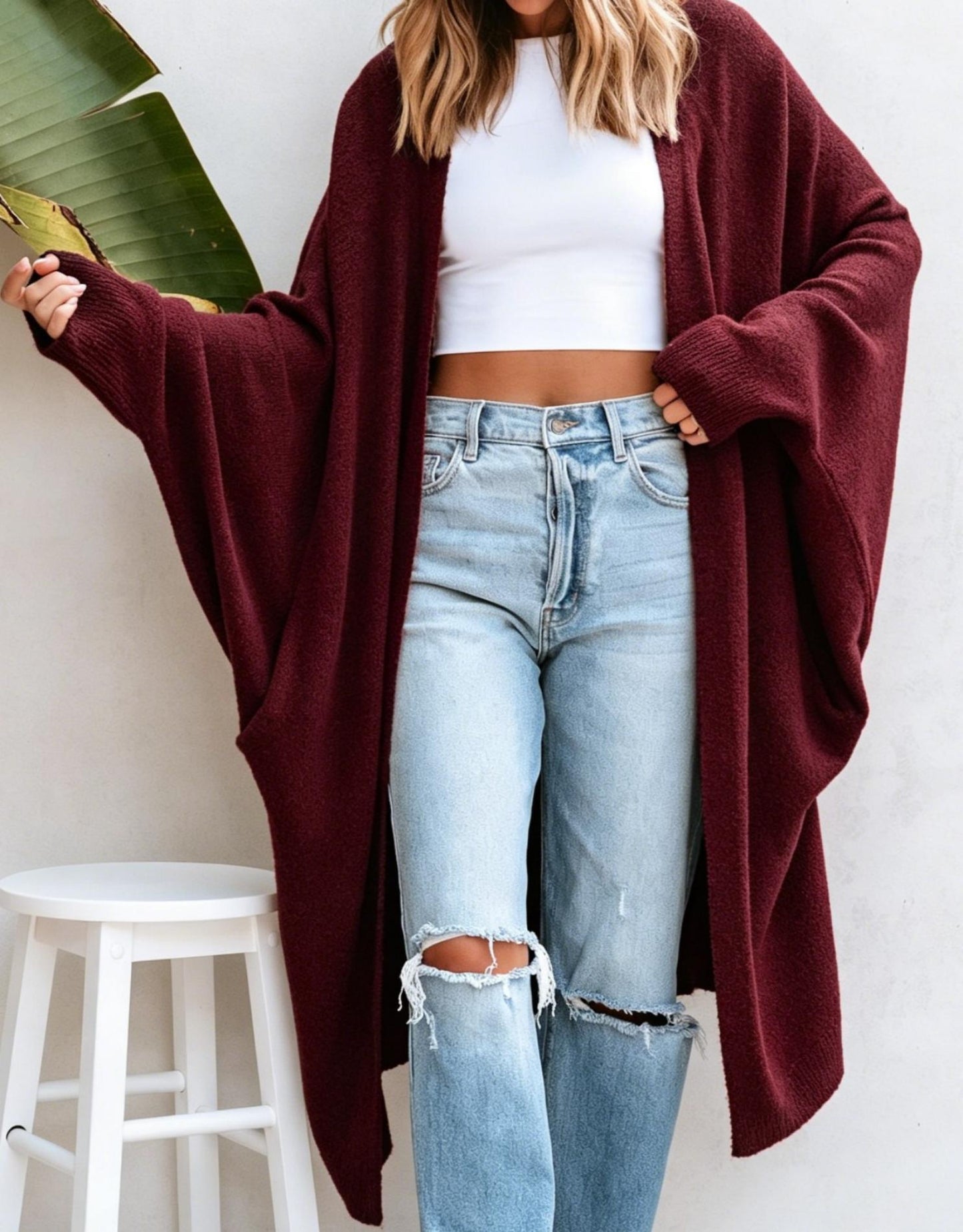 Women Oversized Long Knit Cardigan Open Front Loose Sweater Coat With Pockets