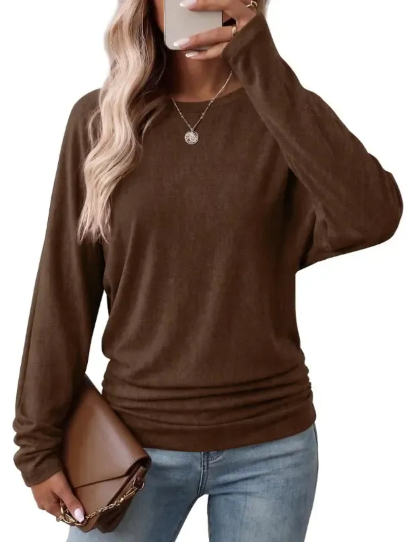 Womens Long Sleeve Shirts Ruched Hem Fall Tops Lightweight Sweaters