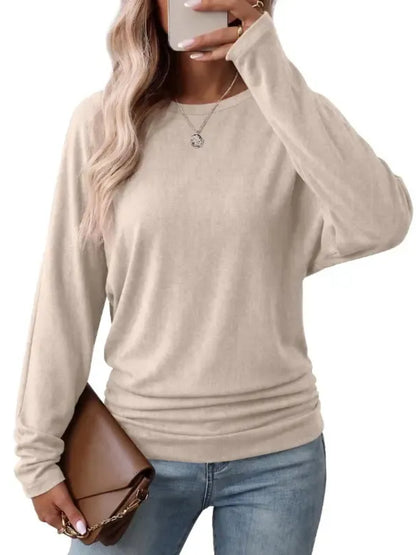 Womens Long Sleeve Shirts Ruched Hem Fall Tops Lightweight Sweaters
