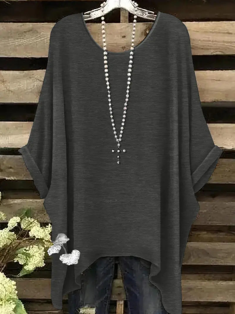 Women Irregular Hem Casual Batwing Top