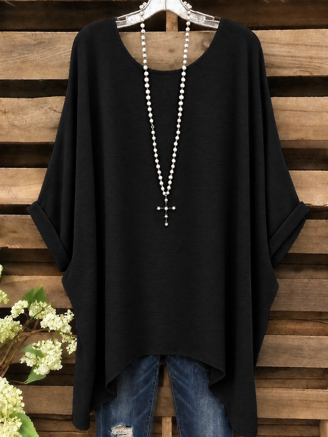 Women Irregular Hem Casual Batwing Top