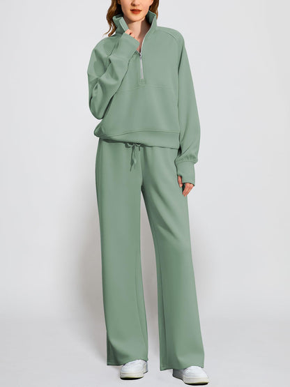 Women's Oversized Half Zip Wide Leg 2 Piece Outfits Lounge Set(BUY 2 FREE SHIPPING)
