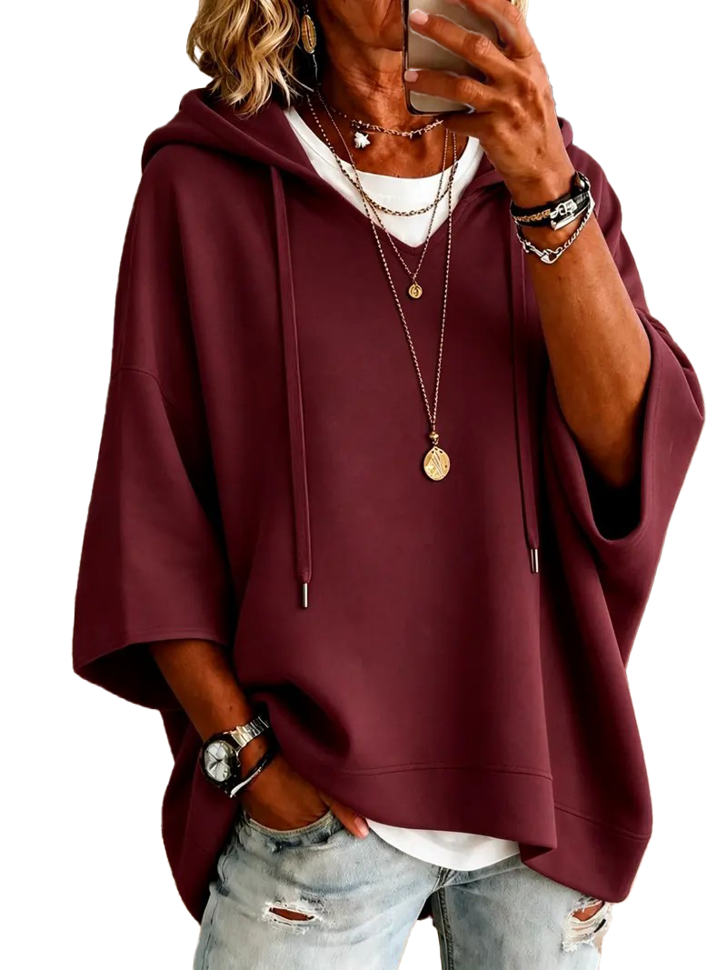 Women Oversized Half‑Sleeve Hoodie Tops