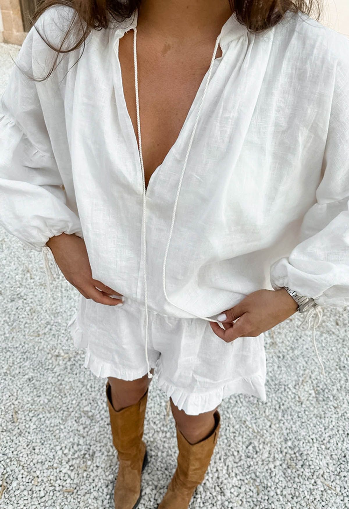 Women's Lantern Sleeve Drawstring Shirt and Shorts Set(BUY 2 FREE SHIPPING)