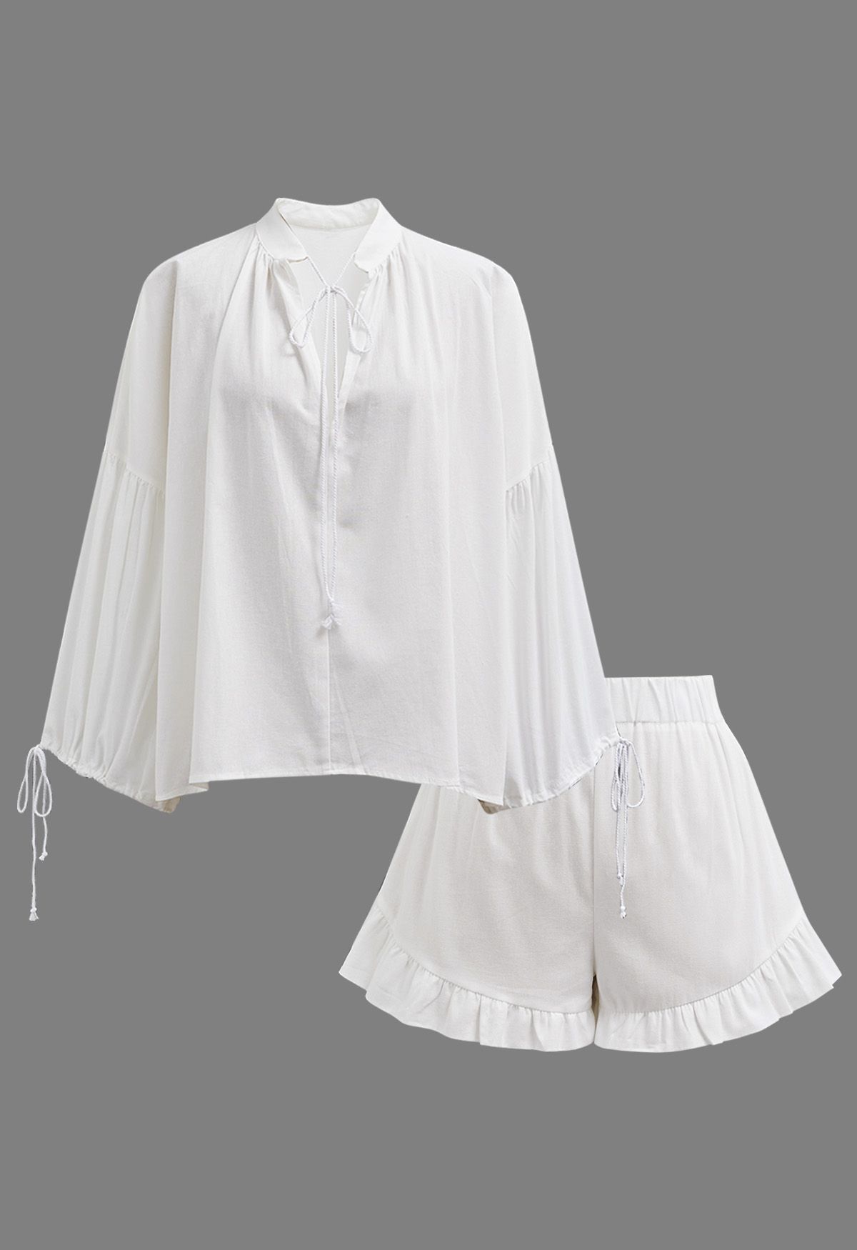 Women's Lantern Sleeve Drawstring Shirt and Shorts Set(BUY 2 FREE SHIPPING)