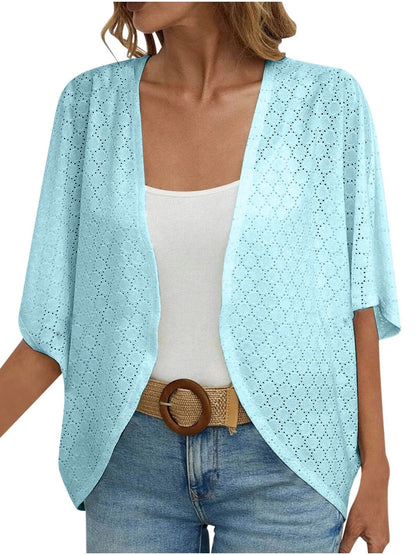 Women's Casual Lightweight Half Sleeve Hollow Cardigan