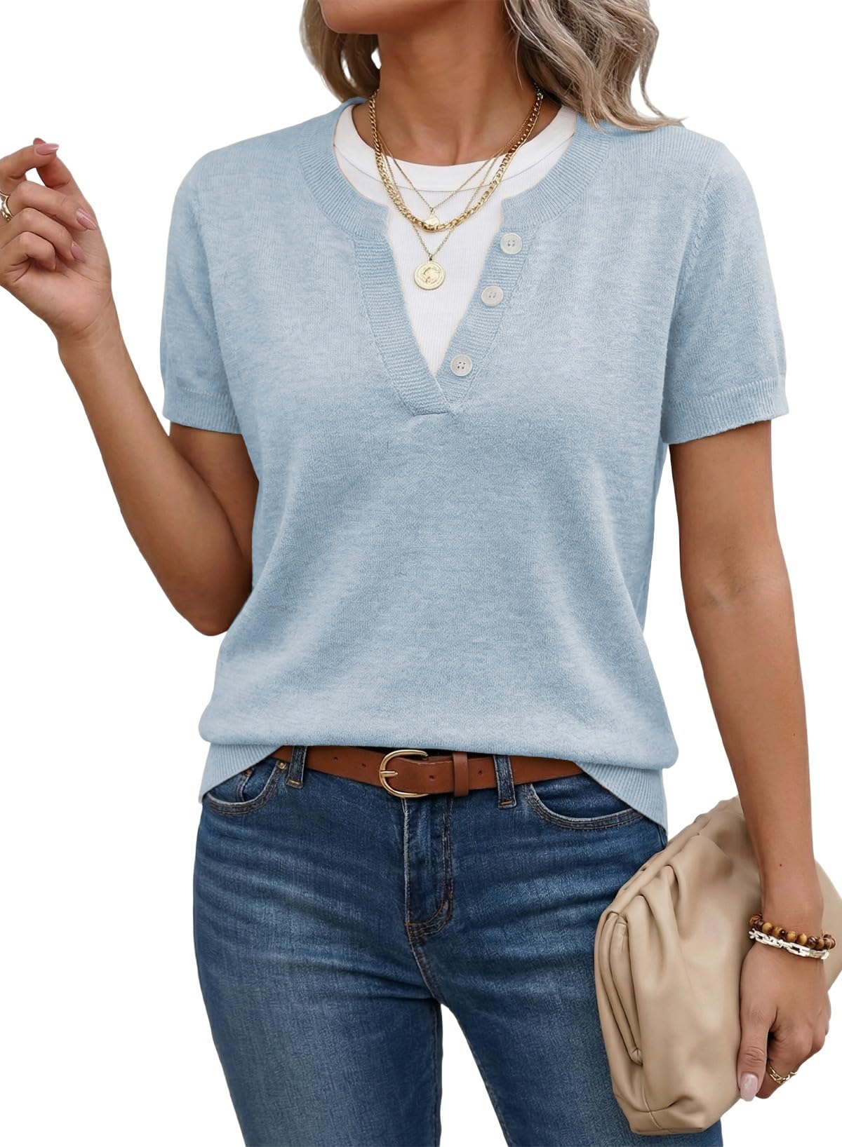 Women's Casual Short Sleeve Knitwear Top
