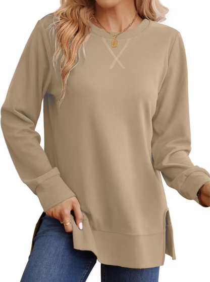 Women Loose Long Sleeve Tunic Top Side Slit