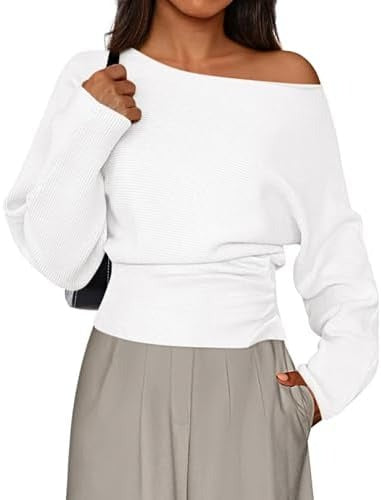 Women Off‑Shoulder Batwing Long Sleeve Knit Top