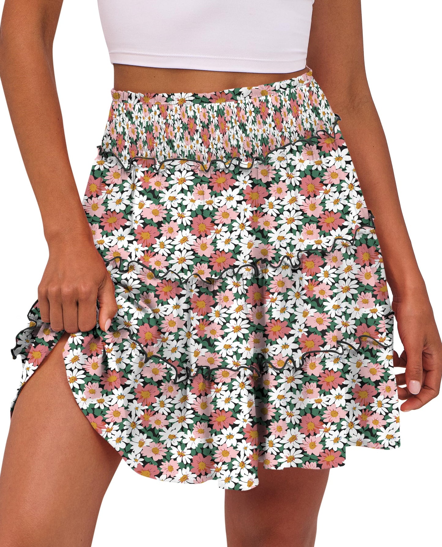 Women's Casual High Waisted Ruffle Tiered Flowy Mini Skorts Skirts