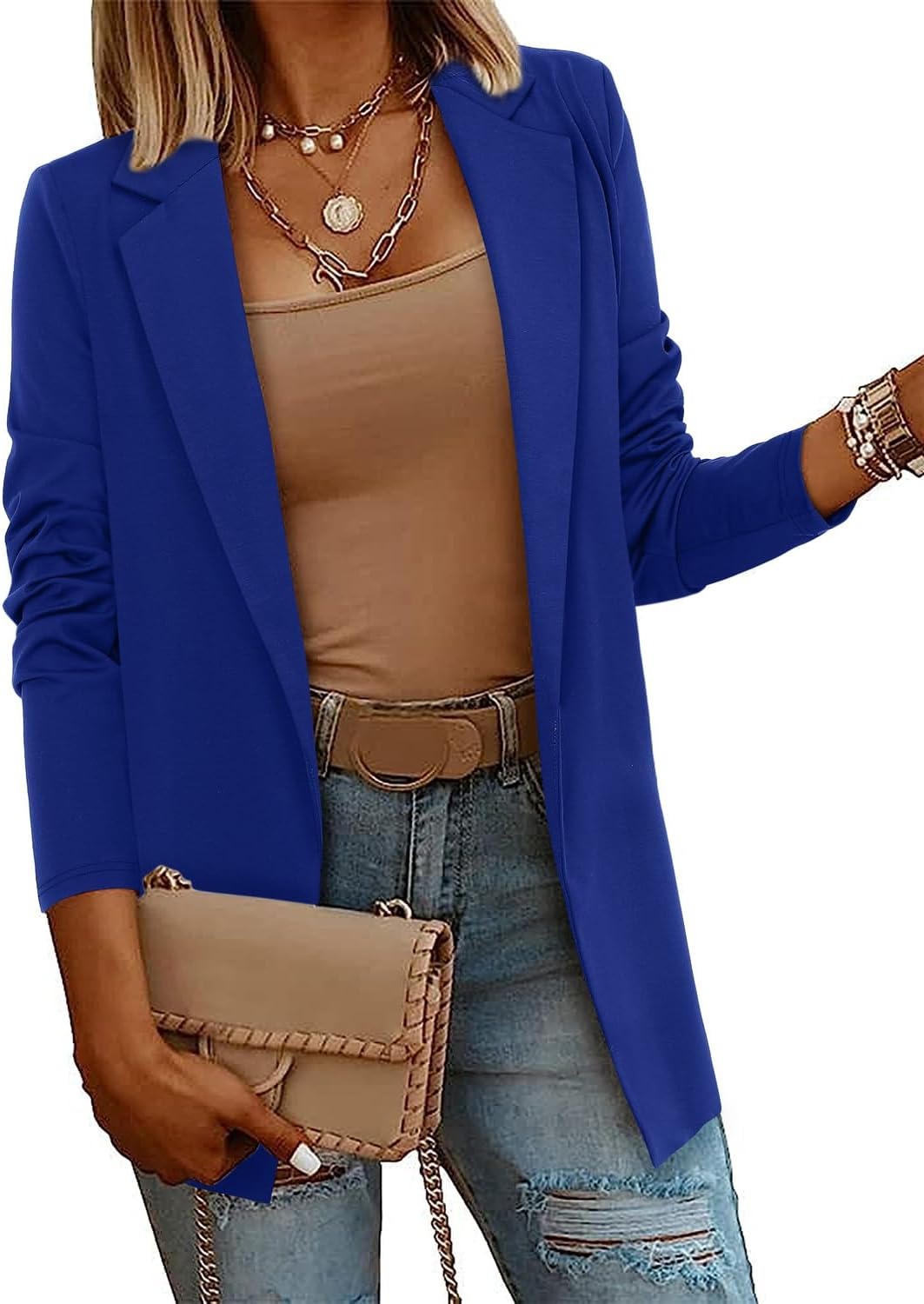 Womens Casual Long Sleeve Blazers Open Front Jacket