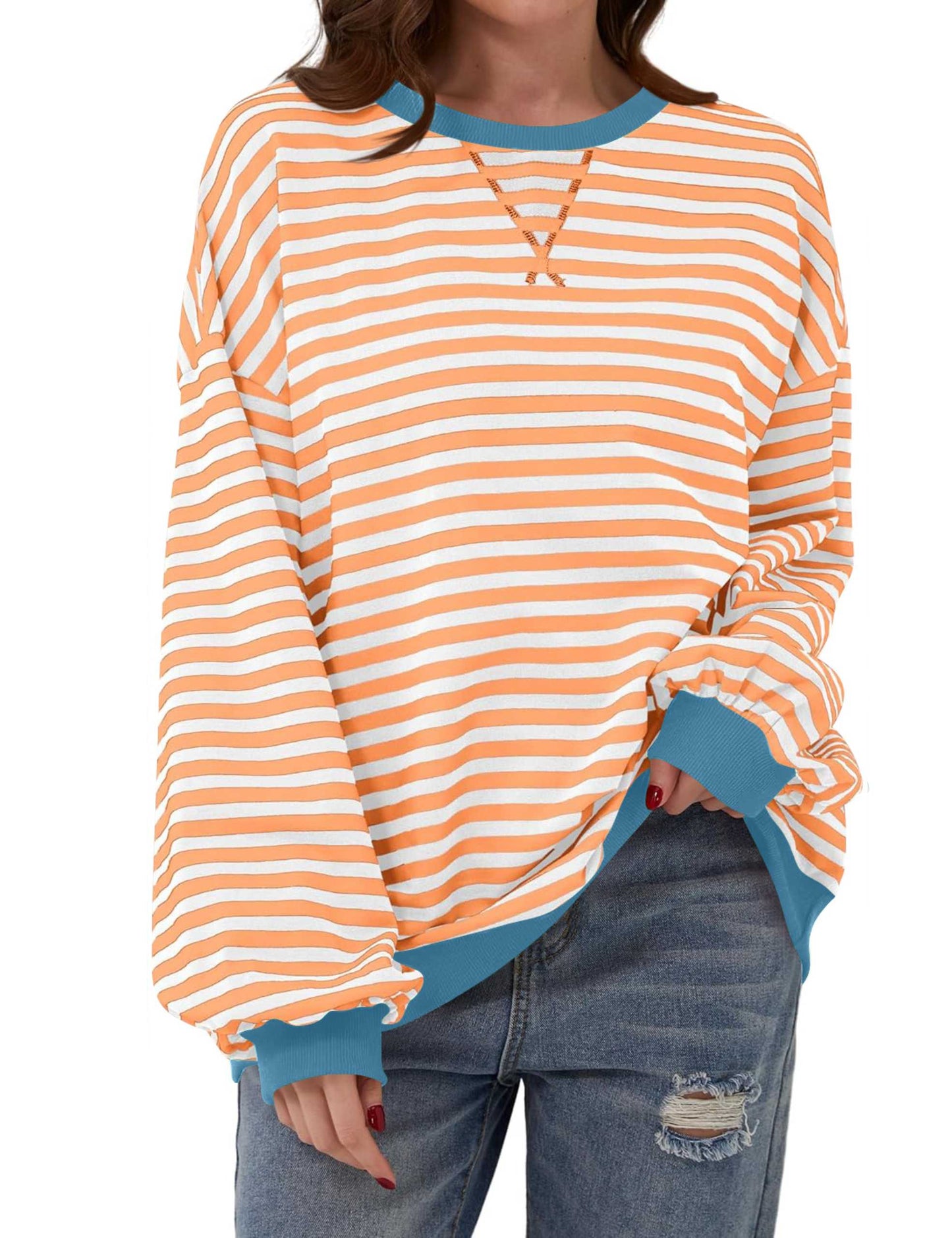 Women's Oversized Striped Color Block Sweatshirt