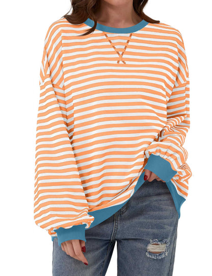 Women's Oversized Striped Color Block Sweatshirt