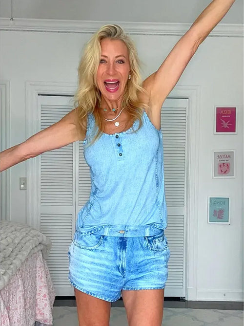 Imitation Denim Shorts Set