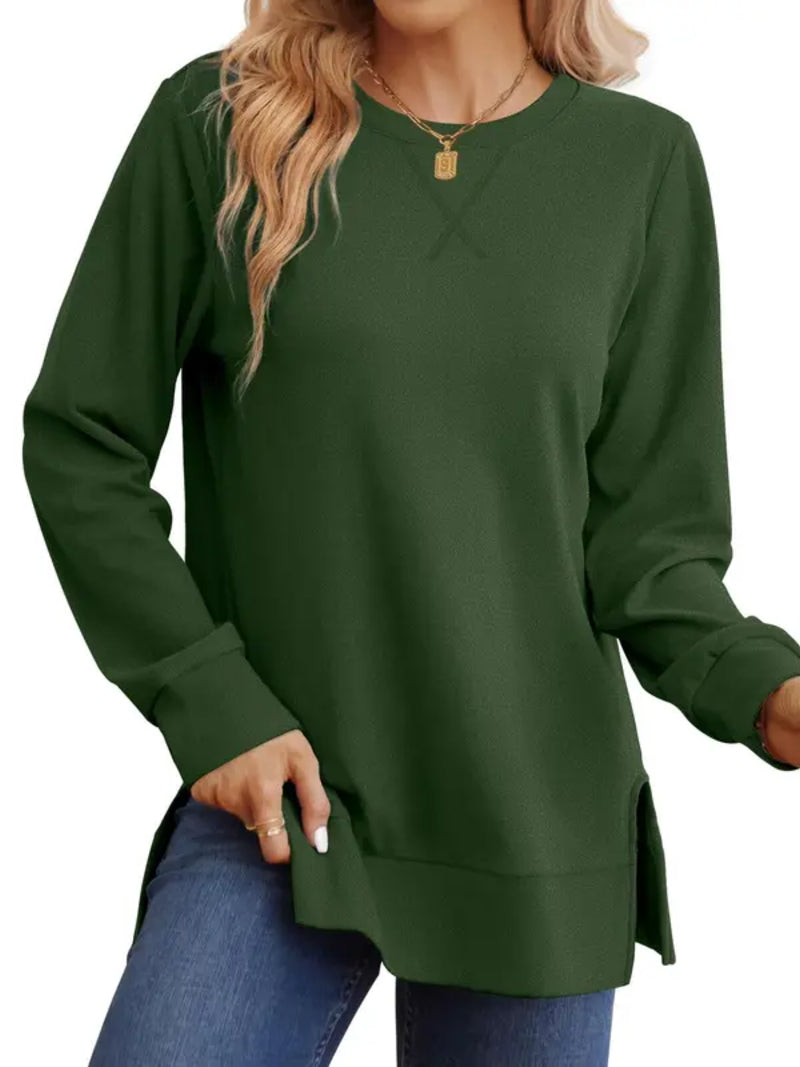 Women Loose Long Sleeve Tunic Top Side Slit