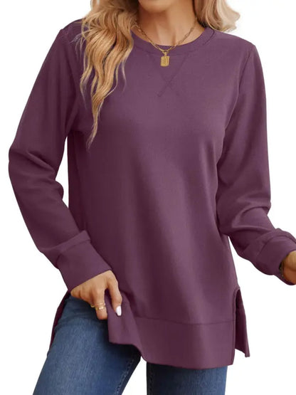 Women Loose Long Sleeve Tunic Top Side Slit