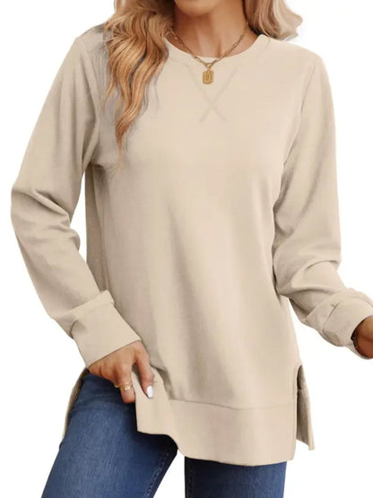 Women Loose Long Sleeve Tunic Top Side Slit