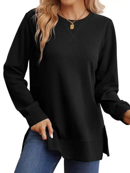 Women Loose Long Sleeve Tunic Top Side Slit