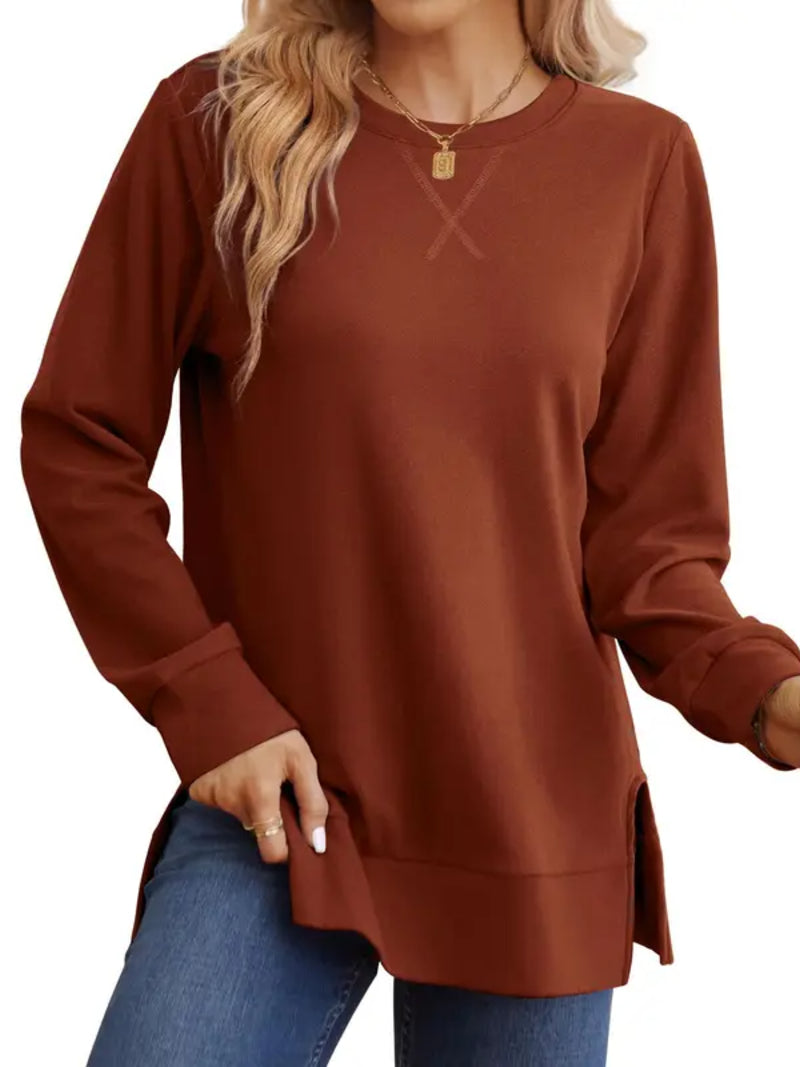 Women Loose Long Sleeve Tunic Top Side Slit