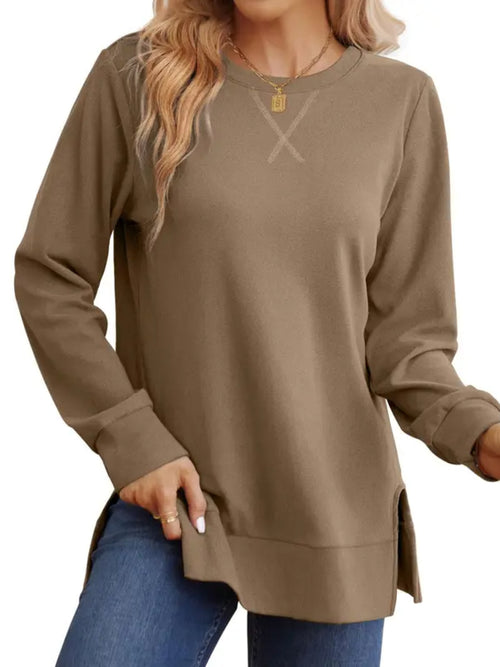 Women Loose Long Sleeve Tunic Top Side Slit