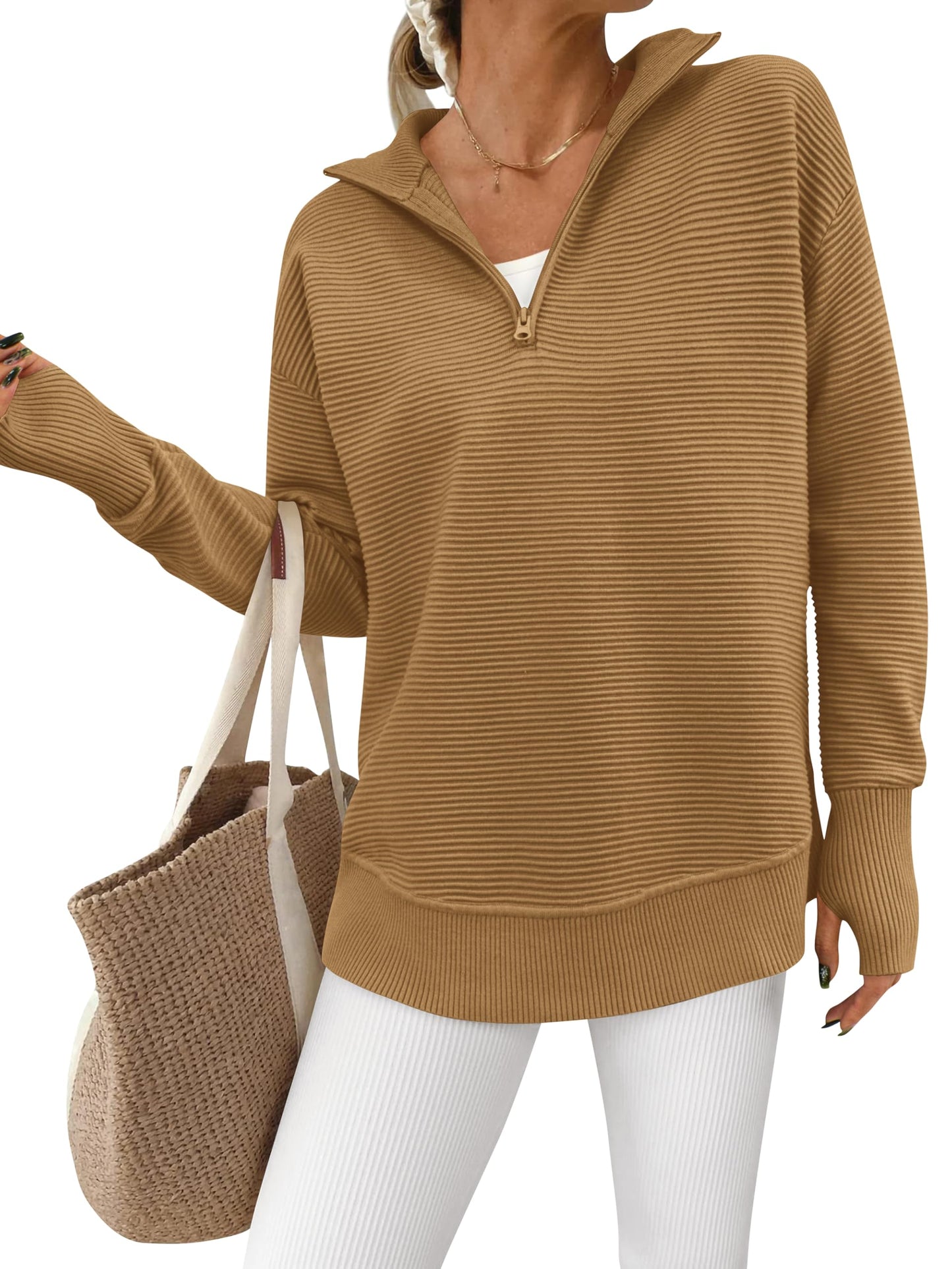 Womens Long Sleeve Quarter Zip Pullover Sweater