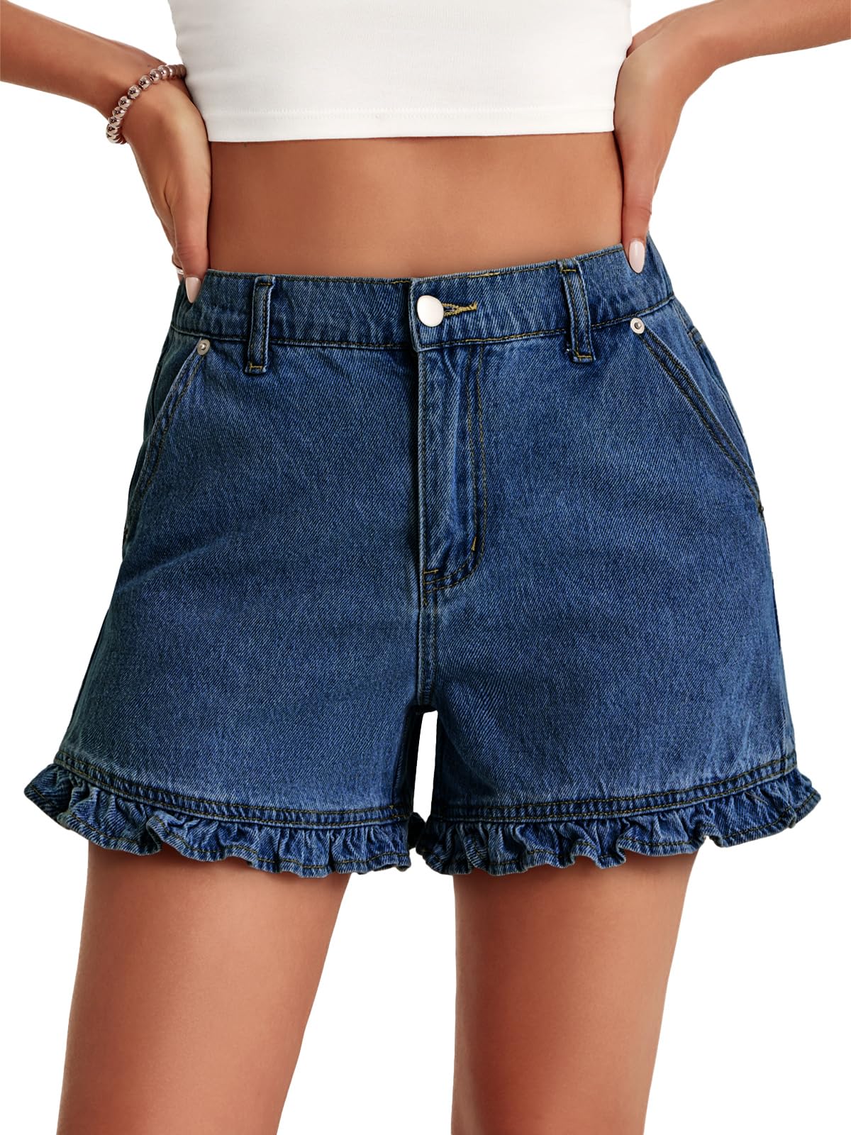 Women's Summer Ruffled High Waisted Denim Shorts