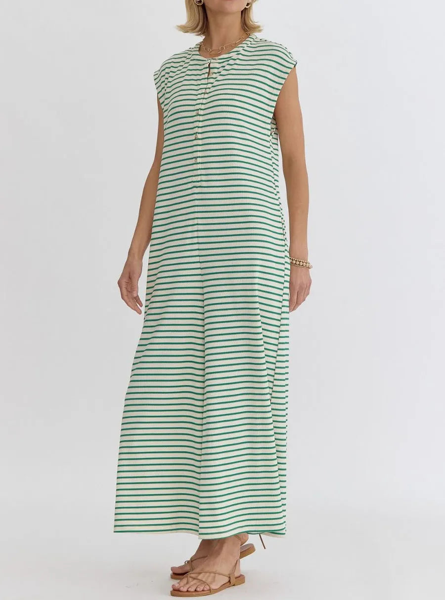 Women's Casual Striped Button-Up Jumpsuit