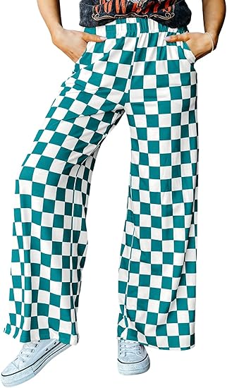 Women's Cute Casual Plaid Pants Loose Wide Leg Pants with Pockets(BUY 2 FREE SHIPPING)