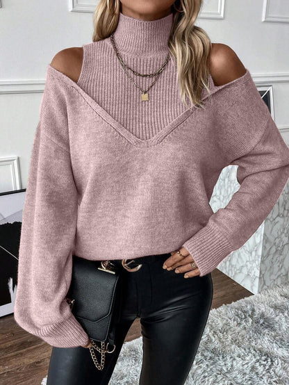 Women's Turtleneck Cold Shoulder 2 In 1 Sweater(buy 2 free shipping!!!)