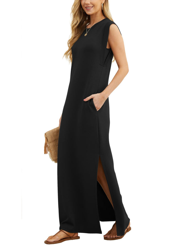 Women's Soft Anti-Wrinkle Fabric Dress with Slit Hem