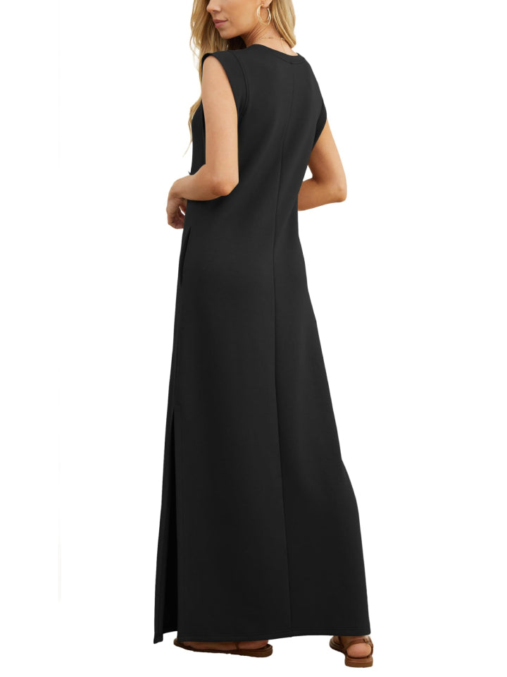 Women's Soft Anti-Wrinkle Fabric Dress with Slit Hem